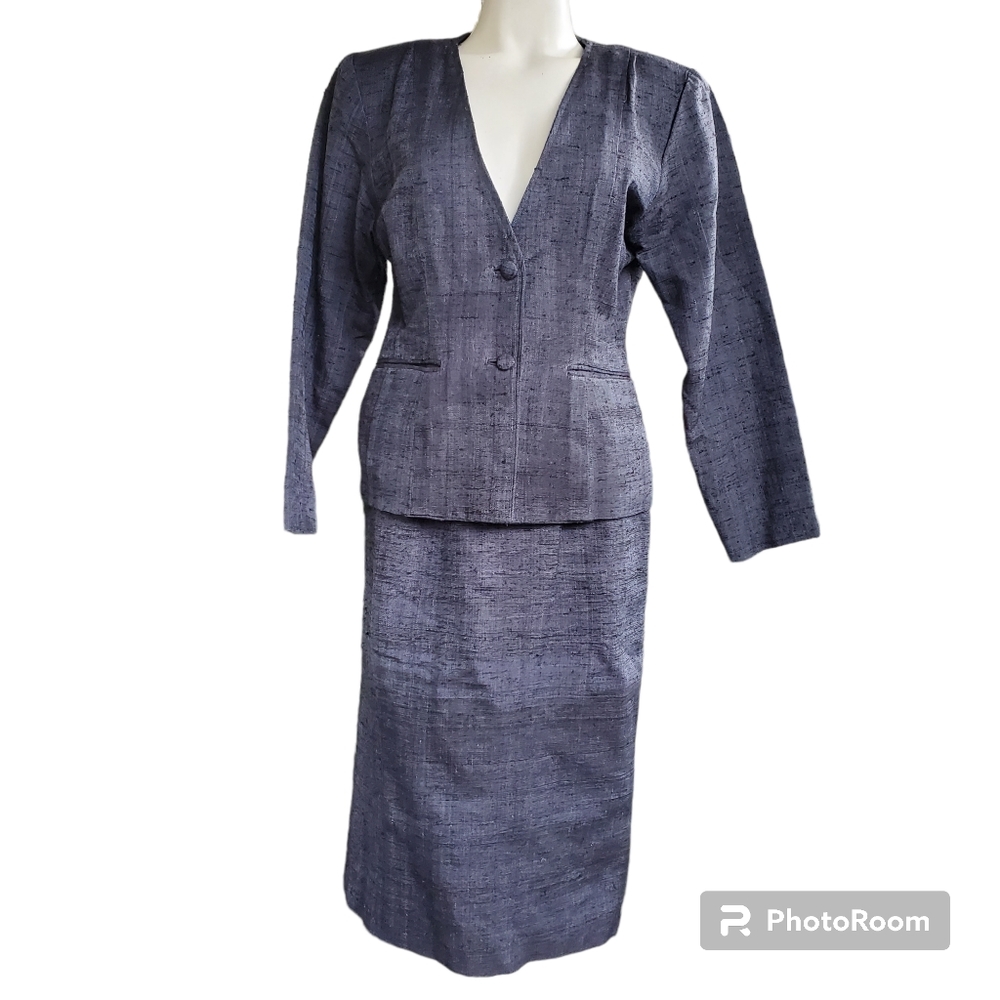 40s 50's Retro 100% Pure Silk Hand Woven Thai Silk Jacket Blazer Suit Set